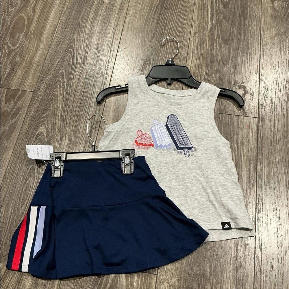 NWT Girls Adidas Gray Tank with Popsicle Graphic and Navy Skirt